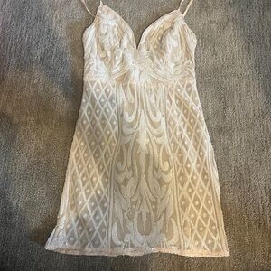 Lulu's Elegant Cream Lace Mini Dress